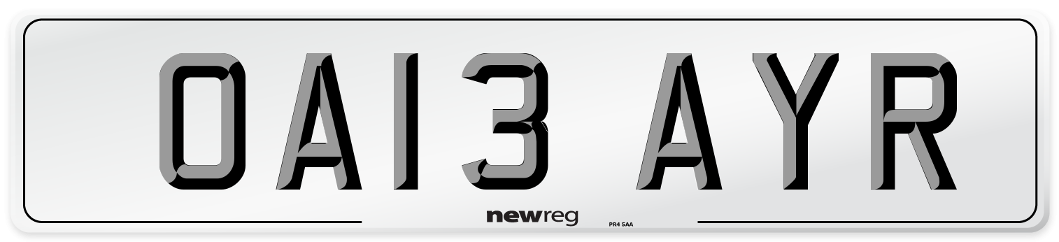 OA13 AYR Number Plate from New Reg